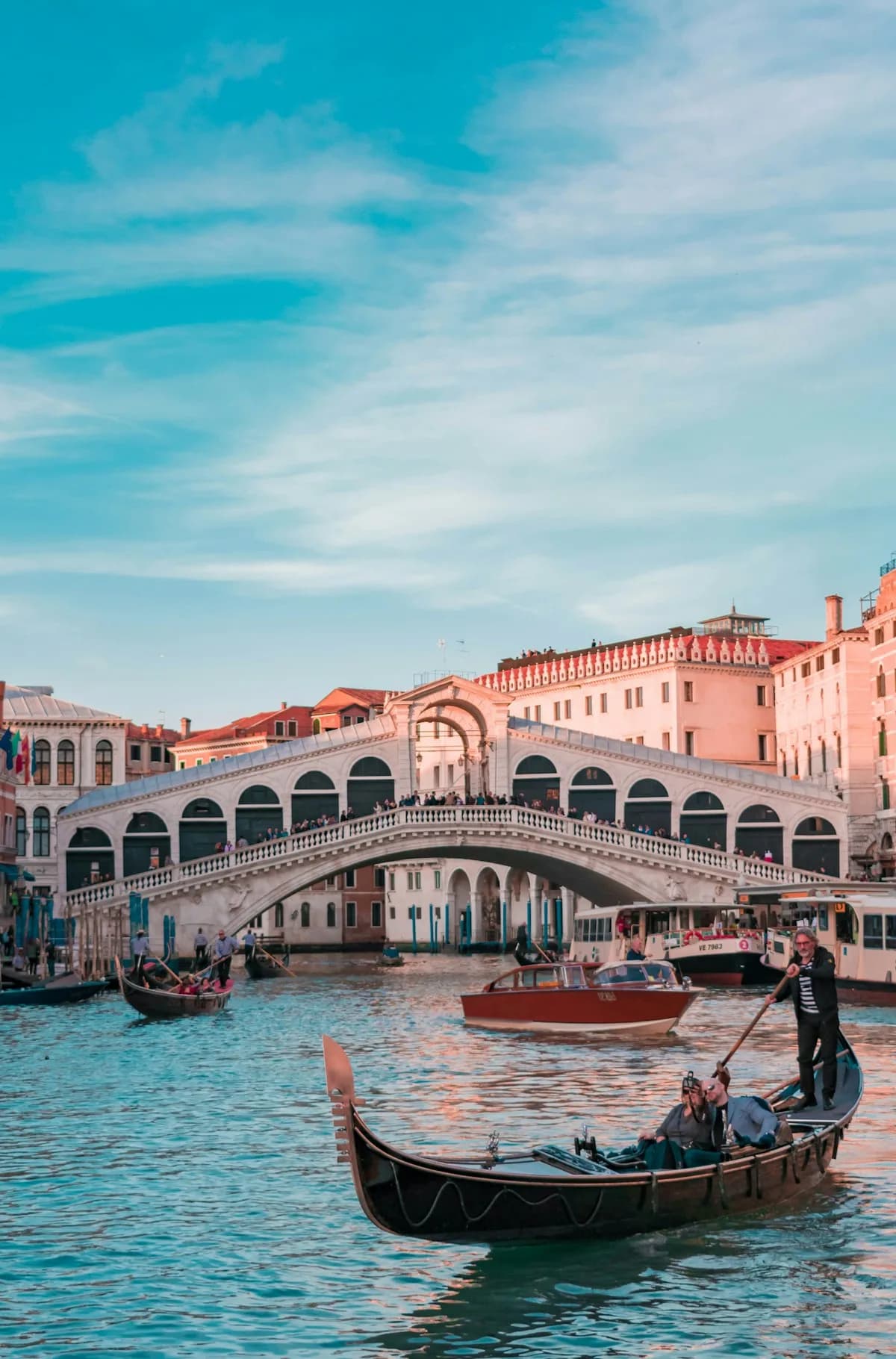 Clear gondolas on the Grand Canal in Venice